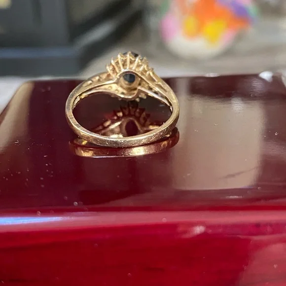 SOLID 14KT GOLD Diamond Sapphire Ring - Picture 6 of 14